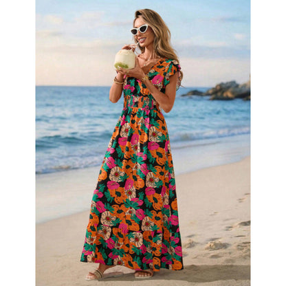 Robe  à col en V, floral